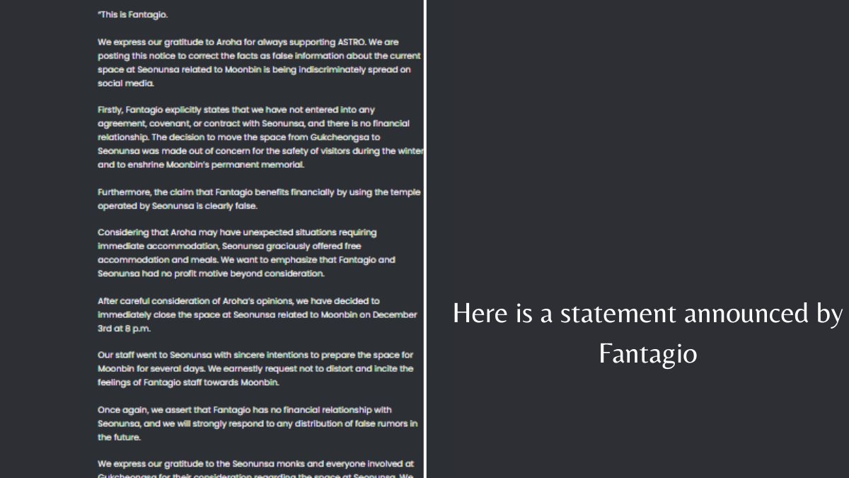 Here is a statement announced by Fantagio