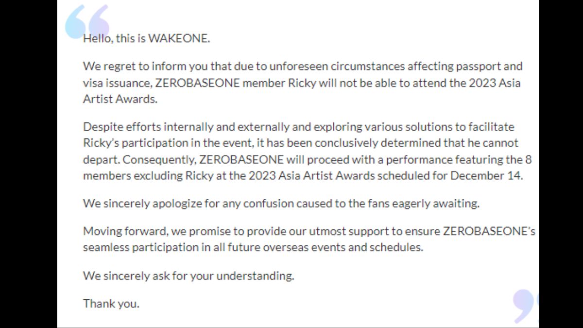 Statement by WAKEONE